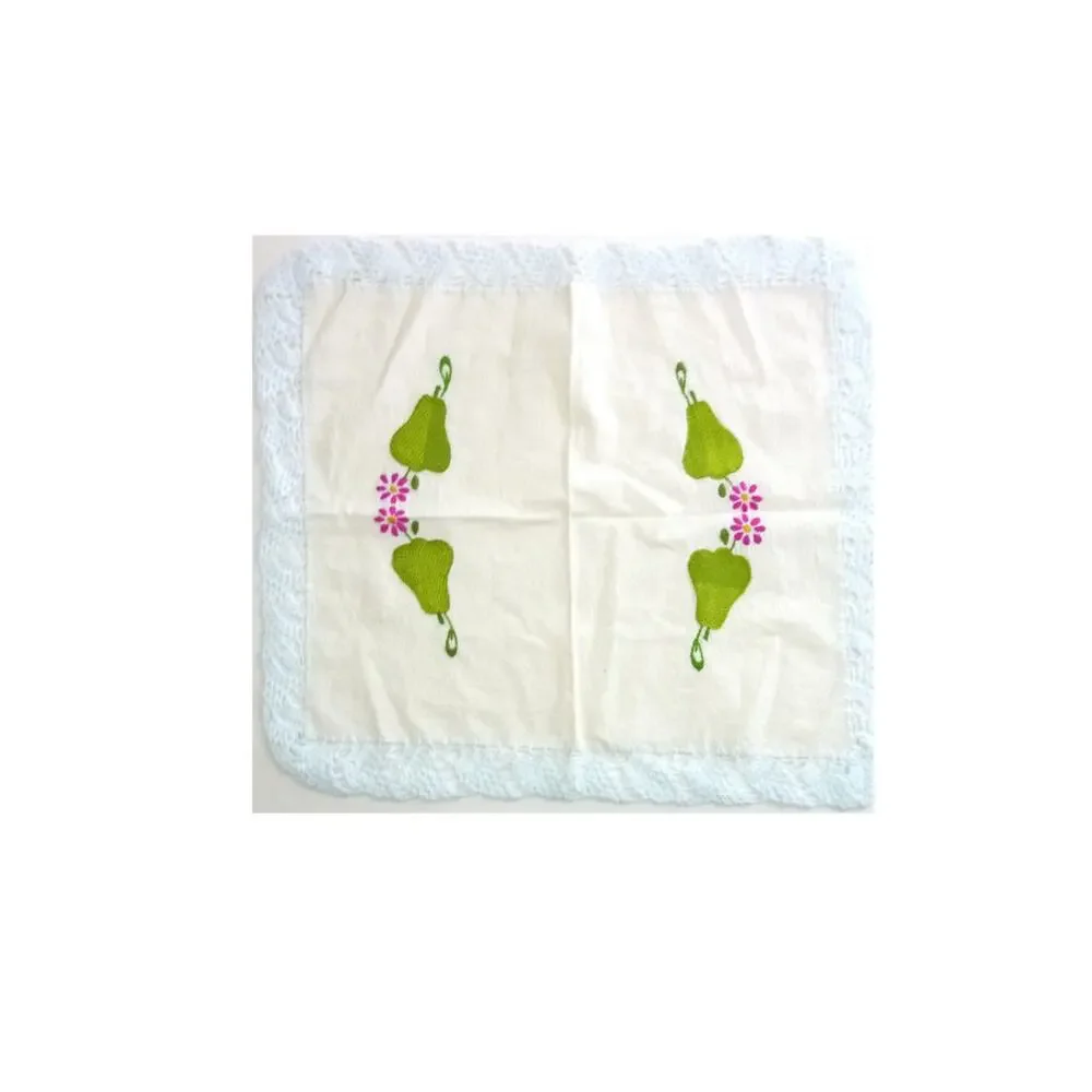 Vintage Embroidered Placemats Large Napkins Set of 2 Pear and Flower 60's 70's